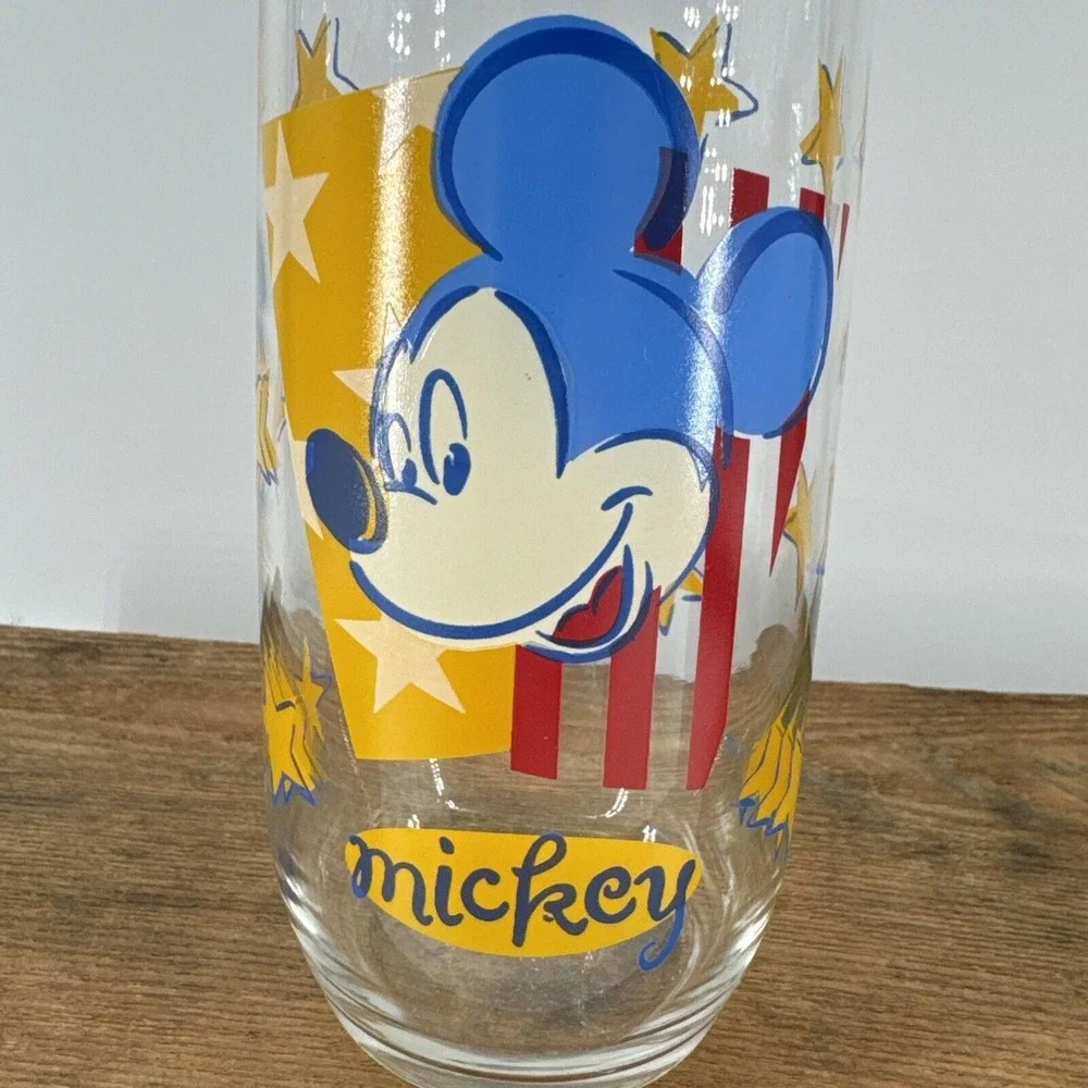 Mickey Mouse Drinking Glass Anchor Hocking Disney Yellow‎ Stars 16 oz Vintage